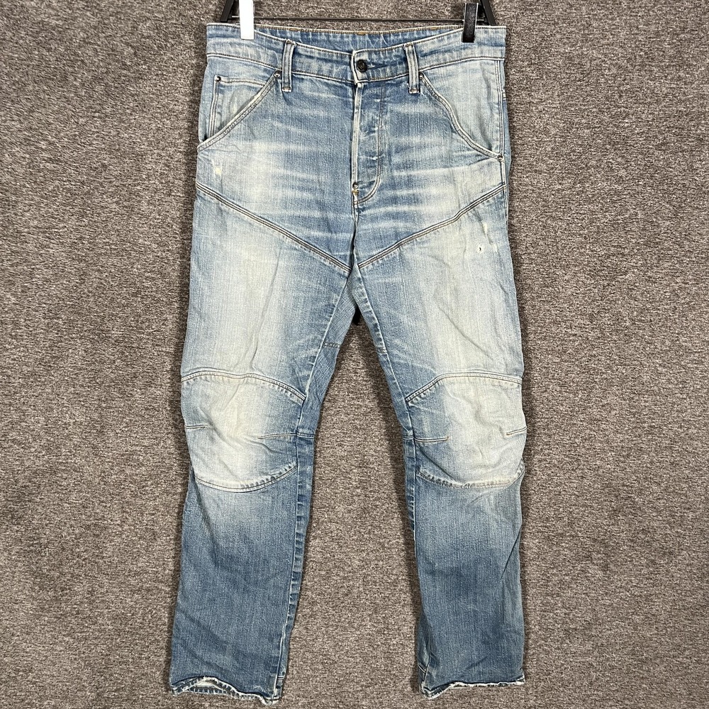 G Star Raw 5620 3D Straight Jeans Mens 30x30 Blue Distressed Articulated Knee